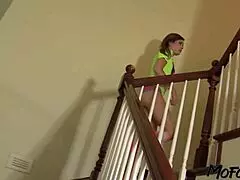 the brunette stepdaughter moans loud as stepdad rams her wet pussy doggystyle until she cums hard