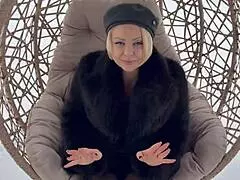 Fur-Wrapped Whore Bares Massive Tits Sucks Cock Facial