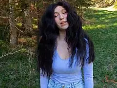 CURVY BRUNETTE INFLUENCER BENT OVER DOGGY IN FOREST FOR BIG COCK CREAMPIE NOT BEAR