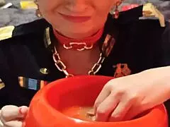 German Prostitute Sandra's Swollen Pussy Pumped, Eats Dog Food, Facefucked, Pukes, Swallows Cum