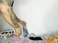 Stepsis catches me jerkin to her panties with my huge cock, ends up ridin me cowgirl rough till creampie in her curvy pussy!