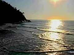 brunette milf deepthroats his monster cock on beach before bent over anal doggystyle cumshot