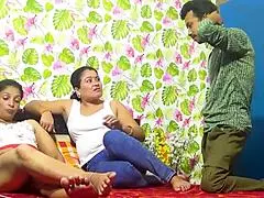 indian step sister shares my cock with her for wet ffm threesome creampie in tight pussy