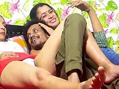 indian step sister shares my cock with her for wet ffm threesome creampie in tight pussy