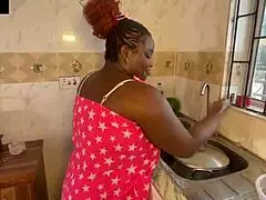 hxs pulls bbw stepmom into kitchen for closeup doggystyle pounding bent over big tits shaking monster cock deep