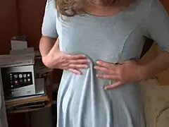 stepmom flaunts her huge natural tits as friends stroke their cocks watching her every move