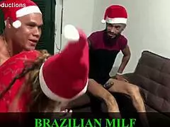 a coroa noel gets three huge brazilian cocks as christmas gift for this naughty mature milf full video on red