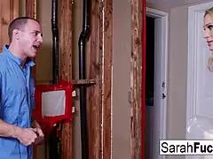 plumber fixes leak but sexy milf sarah pays with tight pussy grip