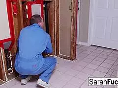 plumber fixes leak but sexy milf sarah pays with tight pussy grip