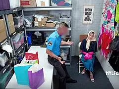Married woman dragged to back office for rough desk fuck by mall cop