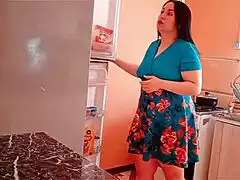 Latina housewife caught bent over kitchen fridge doggystyle