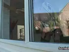 Unfaithful english milf lady sonia flashes her massive boobs