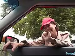 Shy waitress takes more than tip outdoors deep