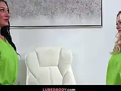 shh, secret threesome massage turns seductive with shaved pussies, nuru cum swapping and girl-on-girl cunilingus