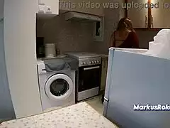 stepmom in kitchen yells no sex but lets stepson jerk off cumshot on fat ass!