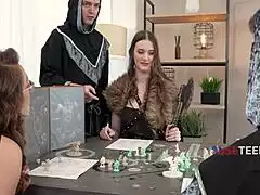 brunette teen takes insane anal freeuse from maledom master on desk without flinching in roleplay game