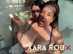 we sneak outdoor shower fuck with stepmom almost getting caught lol