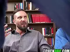 Ebony wife takes dp right in front of her watching cuck husband