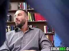 Ebony wife takes dp right in front of her watching cuck husband