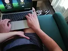 big tit stepmom grabs stepson's cock while he plays fifa and begs for playtime