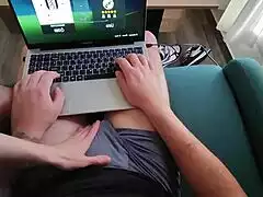 big tit stepmom grabs stepson's cock while he plays fifa and begs for playtime