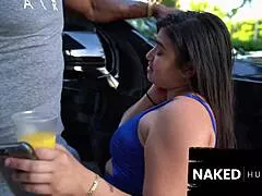 big booty latina slut bends over escalade hood takes bbc deep doggystyle interracial creampie public florida fuck