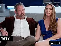 Brandi Johnson married milf wifey spit-roasted hard creampied while husband watches intently