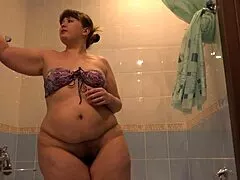 chubby russian milf showers big ass hairy pussy masturbates bath fetish