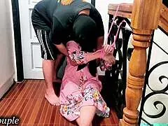 hey pretty hijab sister-in-law, why punish this tied cheating wife on staircase?