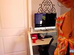 tiny brunette wendy gags n chokes on dick with those big eyes then gets pounded hard...