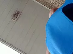 caught stepmom cleaning sidewalk public see thru outfit flashing big ass voyeur cam