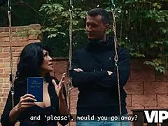 Shaved mature neighbor cougar fucks monster cock in stockings