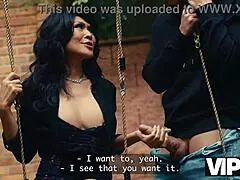 Shaved mature neighbor cougar fucks monster cock in stockings