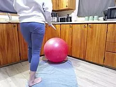 Horny Wife Humps Exercise Ball to Dripping Wet Squirting Orgasm Climax