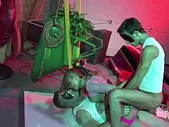 Blonde milf craves big cocks bending over for intense dp anal group pounding