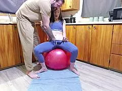 Horny Wife Humps Exercise Ball to Dripping Wet Squirting Orgasm Climax