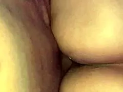 Chubby black housewife gives slow motion blowjob to muscular bodybuilder.