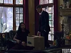 frustrated asian stepmom with big ass and tattoos gets cheered up by young stepson's monster cock pounding her bent over doggystyle