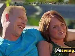 Sexy brunette pornstar bounces on multiple cocks during intense swinger orgy party