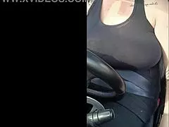 Stepmom flashes huge natural tits first rideshare driver day!