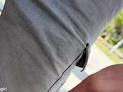 Cheating curvy stepmom flashes big natural tits then sucks and fucks stepson at public bus stop