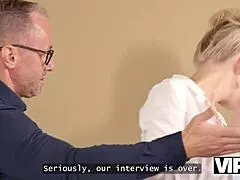 think a sexy blonde with long legs and big natural tits gets fucked in job interviews?