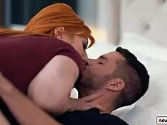 Busty redhead stepmom wraps her huge tits around stepson's monster cock for intense tittyfuck then deepthroats it hard