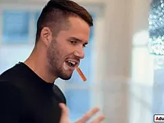 Busty redhead stepmom wraps her huge tits around stepson's monster cock for intense tittyfuck then deepthroats it hard