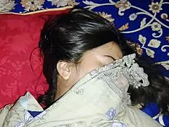 Horny stepsister presses wet pussy against stepbrother in tight shared bed