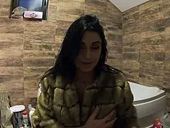 FUR COAT RIPPED! PANTYHOSE TORN FOR NAUGHTY BATHTUB PEE PLAY!