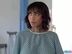 Doctor fists petite patient's tight asshole deep in lesbian hospital exam fisting frenzy