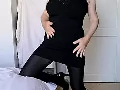 She's In Tights No Panties Teasing Huge Tits Cougar Masturbates Dildo Party POV Curvy Blonde Saggy Natural Boobs