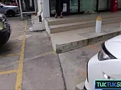 Sexy thai milf picked up at 7-11 store gets fucked hard riding cock in tuktuk after blowjob