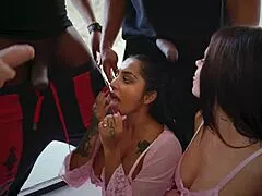 Rossa Vaxxx and Yasmina Khan Ride BBCs in Hardcore Gangbang Orgy